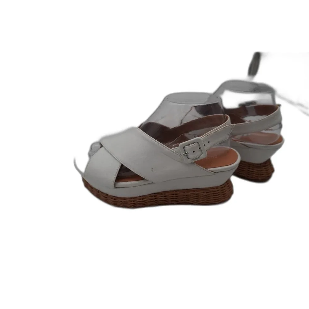 Paloma Barcelò White Sandals Wedges with crisscross traps Woven texture. Size 40